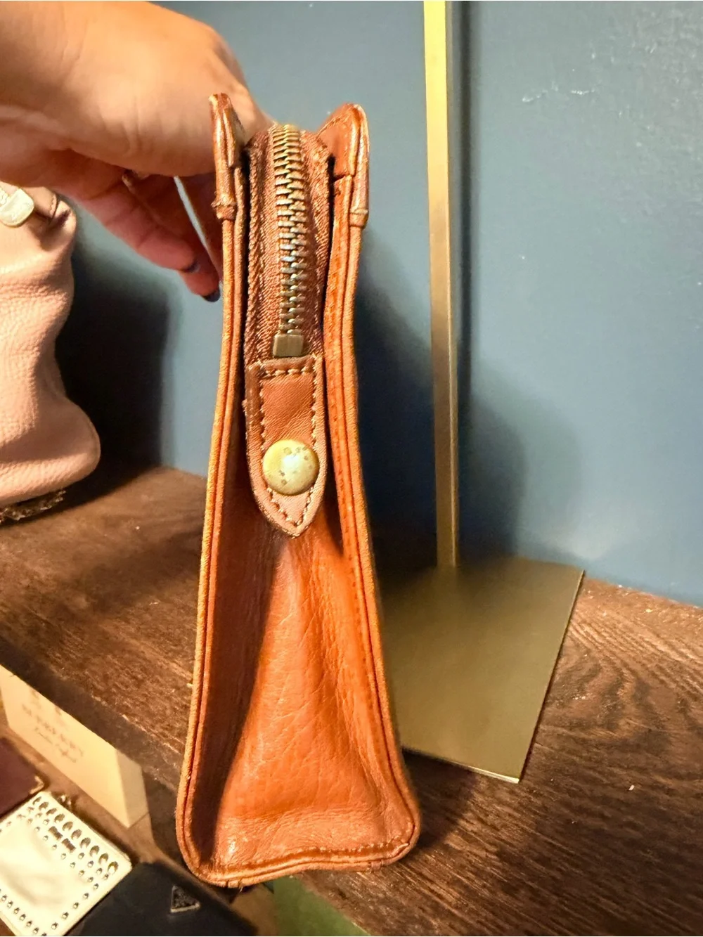 Burberry Vintage Leather Clutch in Warm Cognac Brown